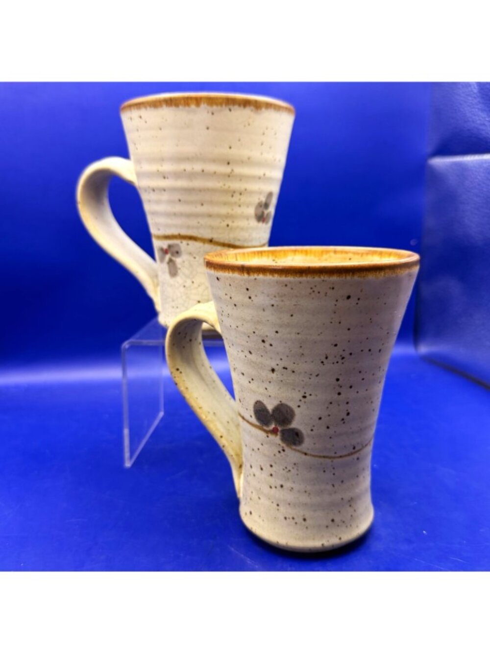 Handmade Studio Pottery Rustic Boho Dragonfly Mug Stoneware 12 oz Signed Set 2 - Picture 2 of 13